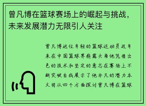 曾凡博在篮球赛场上的崛起与挑战,未来发展潜力无限引人关注